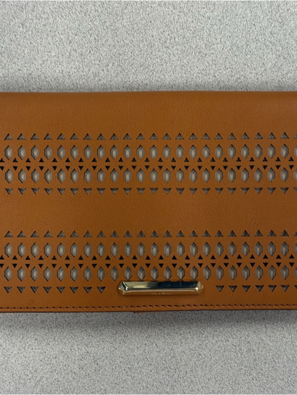 Stella & Dot Perforated Leather Wallet in Cognac Brown with Gold Accent